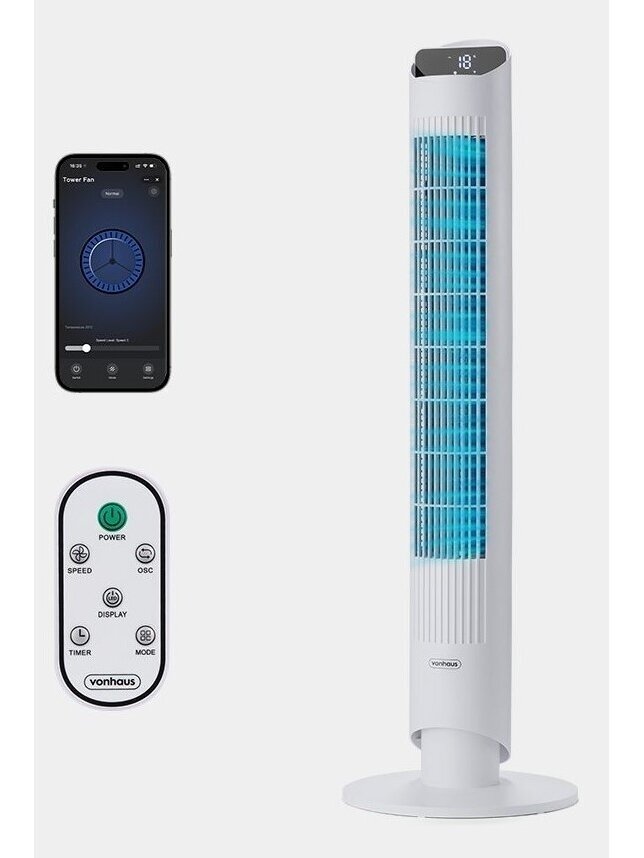 40 collu torņa ventilators ar Wi-Fi – balts