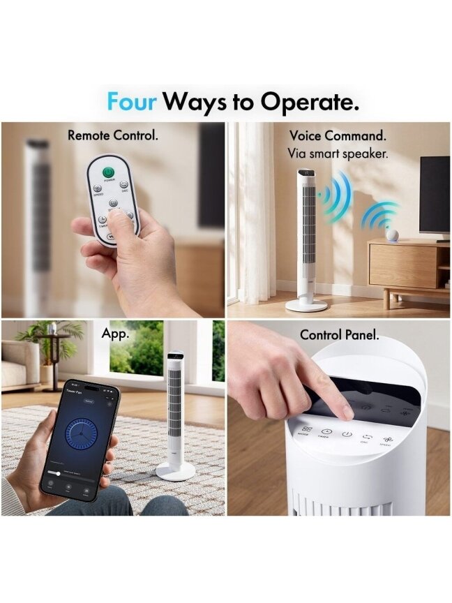 40 collu torņa ventilators ar Wi-Fi – balts 3