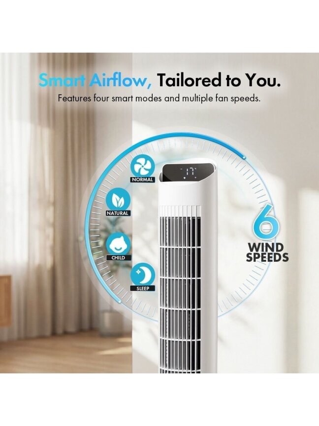 40 collu torņa ventilators ar Wi-Fi – balts 4