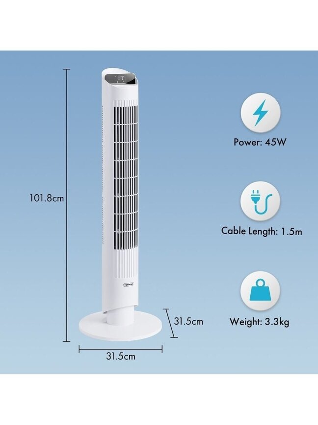 40 collu torņa ventilators ar Wi-Fi – balts 7