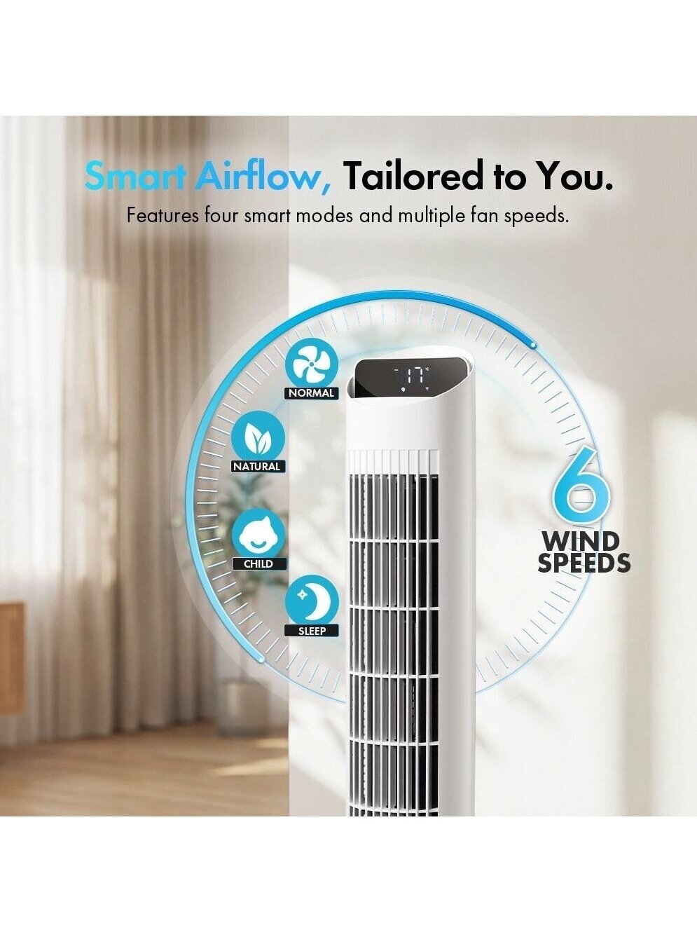 40 collu torņa ventilators ar Wi-Fi – balts 4