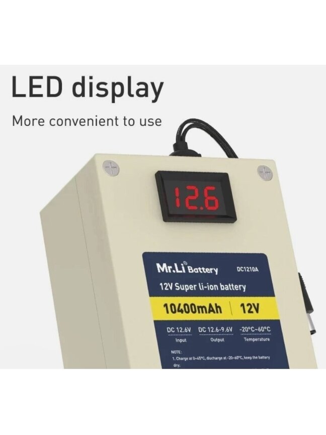 Akumulator litowo-jonowy 12V 10Ah z LED i ładowarką 12,6V 1A 1