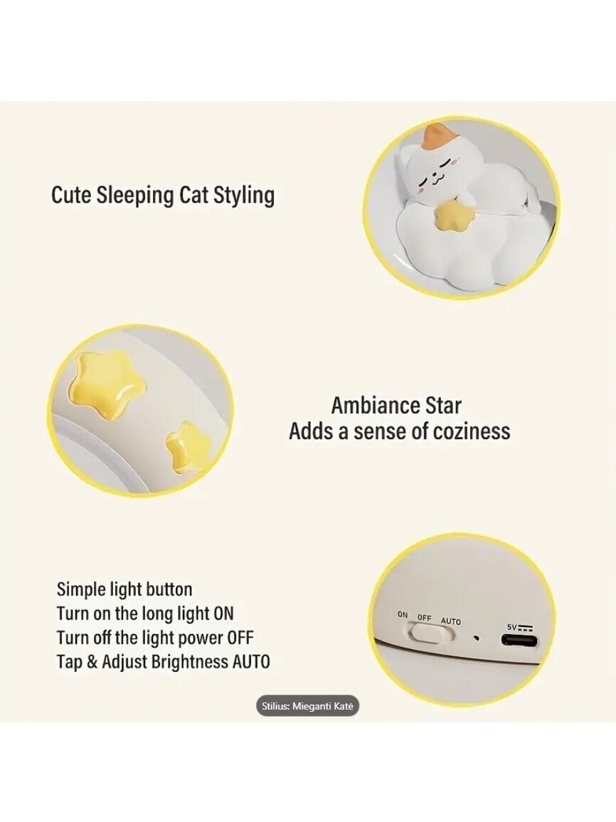 1 pc Sleeping Cat Night Light 5