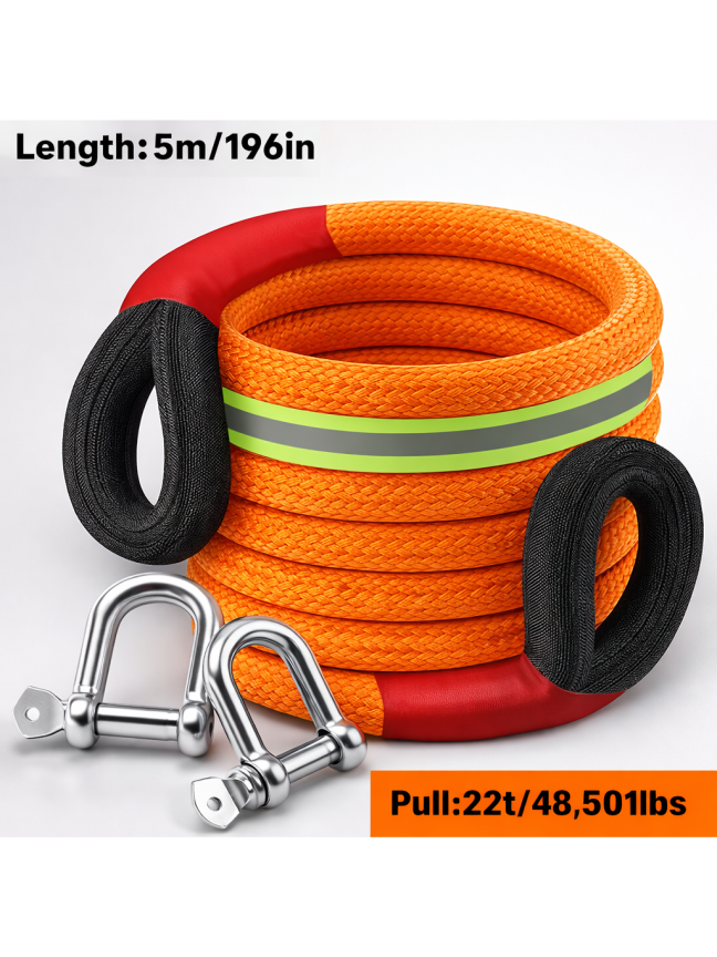22 t (22,000 kg) Off-Road & SUV Tow Strap Set with U-Shaped Hooks