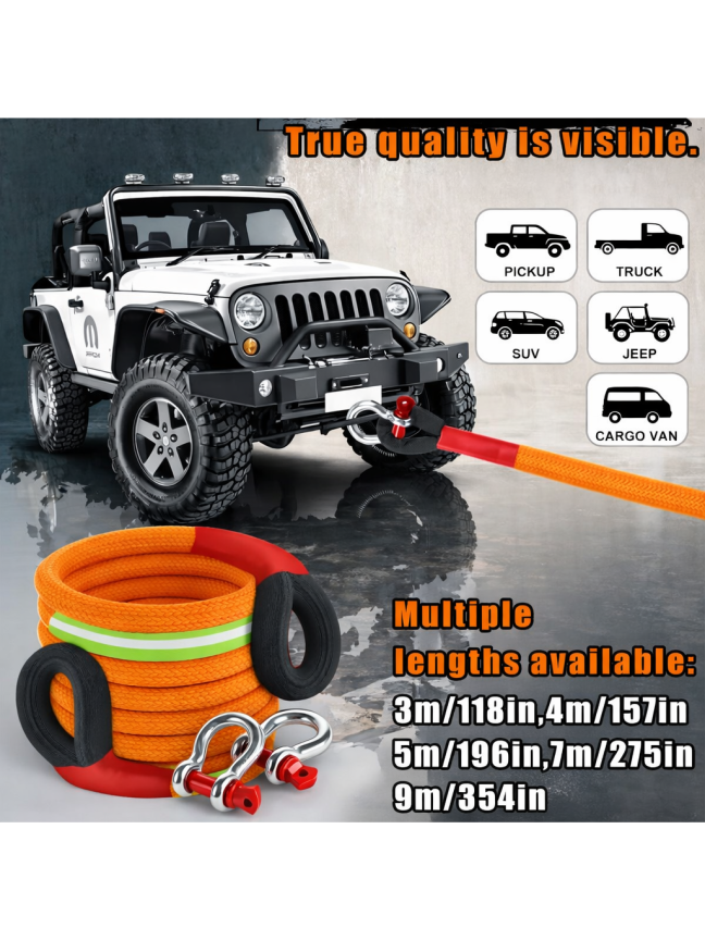 22 t (22,000 kg) Off-Road & SUV Tow Strap Set with U-Shaped Hooks 2