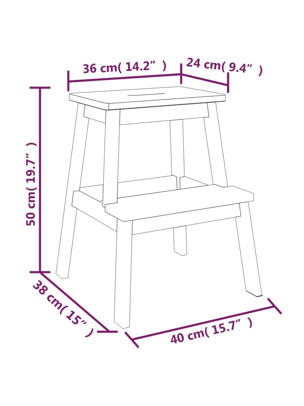 2-step stool, 40×38×50 cm, solid acacia wood 6