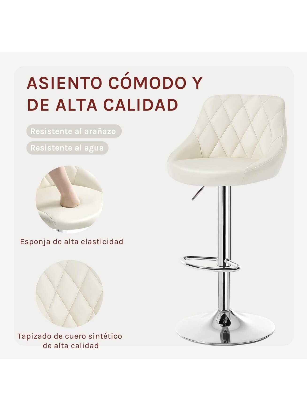 Set of 2 Bar Stools with Backrest, Faux Leather, Adjustable Height Kitchen Bar Chairs, Cream Color 4 Set of 2 Bar Stools with Backrest, Faux Leather, Adjustable Height Kitchen Bar Chairs, Cream Color 4