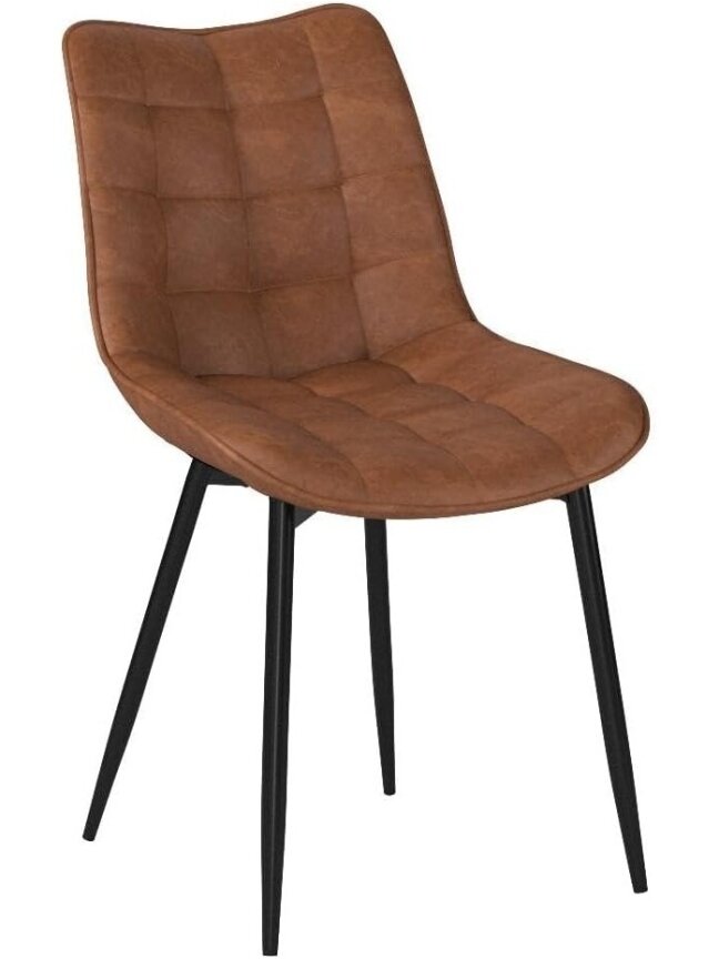 Set of 2 kitchen chairs with padded seats, faux leather upholstery, metal legs, light brown 3