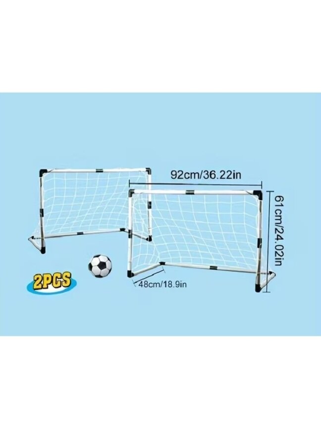 2 tk 92 cm kaasaskantavad jalgpalliväravad võrguga (sise- ja välitreeninguteks). 2