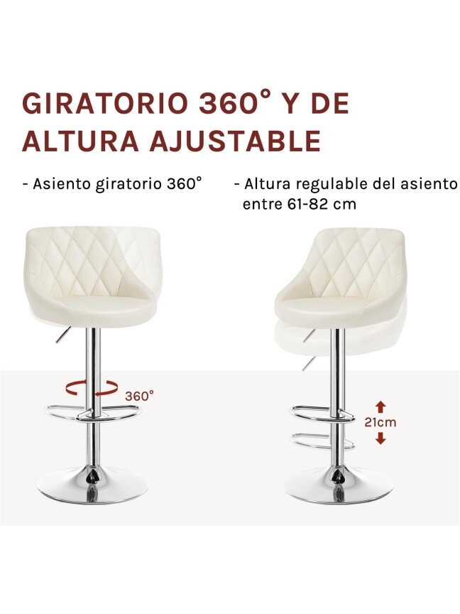 Set of 2 Bar Stools with Backrest, Faux Leather, Adjustable Height Kitchen Bar Chairs, Cream Color 2 Set of 2 Bar Stools with Backrest, Faux Leather, Adjustable Height Kitchen Bar Chairs, Cream Color 2