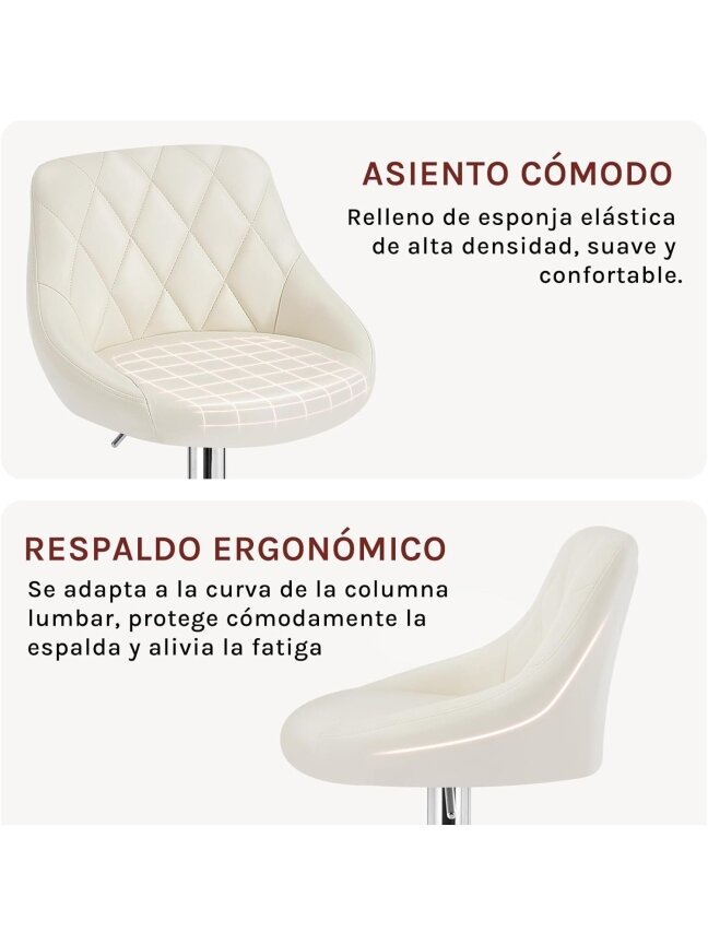 Set of 2 Bar Stools with Backrest, Faux Leather, Adjustable Height Kitchen Bar Chairs, Cream Color 5 Set of 2 Bar Stools with Backrest, Faux Leather, Adjustable Height Kitchen Bar Chairs, Cream Color 5