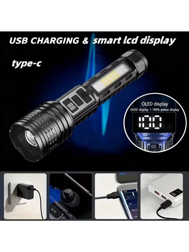 2 pcs Rechargeable LED Flashlights with 7 Modes, Zoom Function and Type-C Charging 4