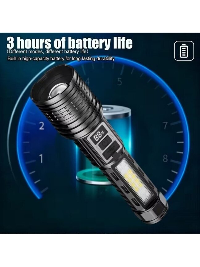 2 pcs Rechargeable LED Flashlights with 7 Modes, Zoom Function and Type-C Charging 2