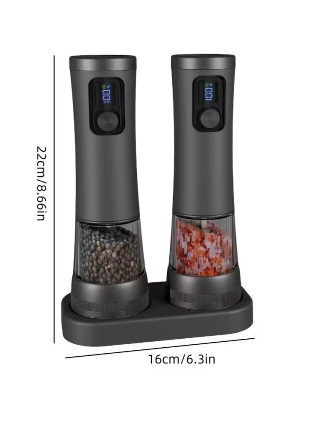 Set of 2 Portable Electric Pepper and Salt Grinders with Base 4