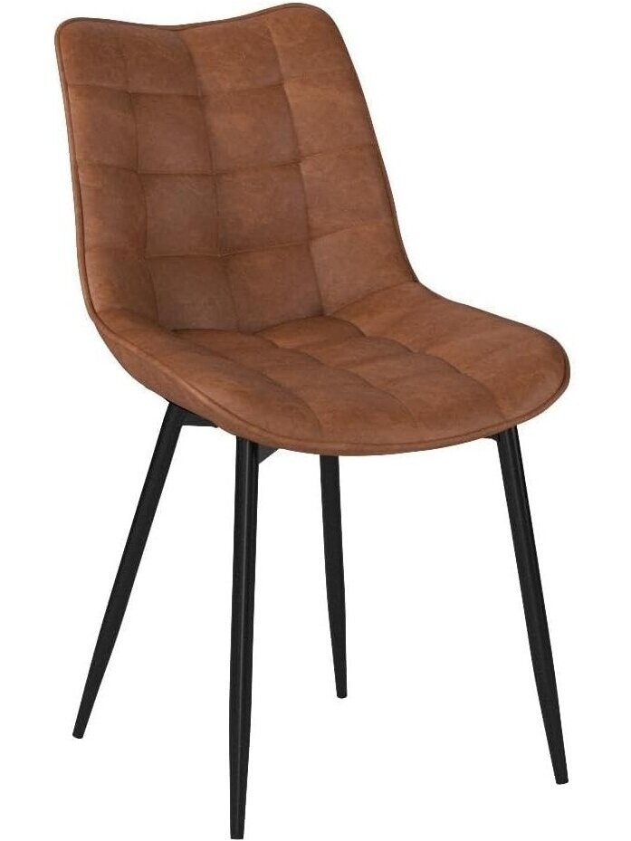 Set of 2 kitchen chairs with padded seats, faux leather upholstery, metal legs, light brown 3