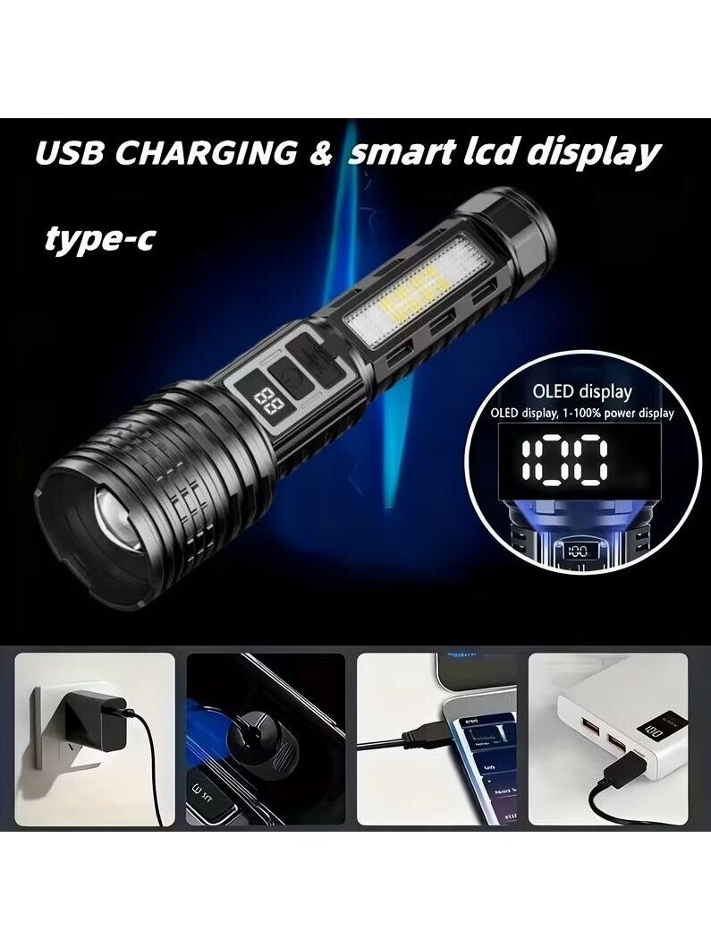 2 pcs Rechargeable LED Flashlights with 7 Modes, Zoom Function and Type-C Charging 4