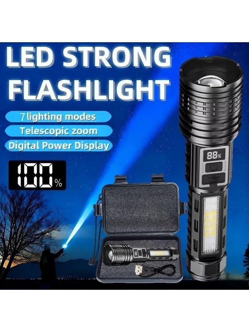 2 pcs Rechargeable LED Flashlights with 7 Modes, Zoom Function and Type-C Charging 3