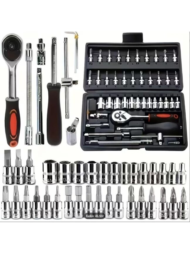 46-piece durable metal car mechanic tool set with socket wrench and ratchet.