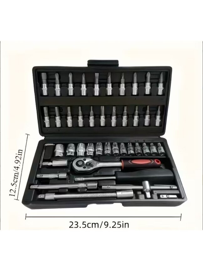 46-piece durable metal car mechanic tool set with socket wrench and ratchet. 2