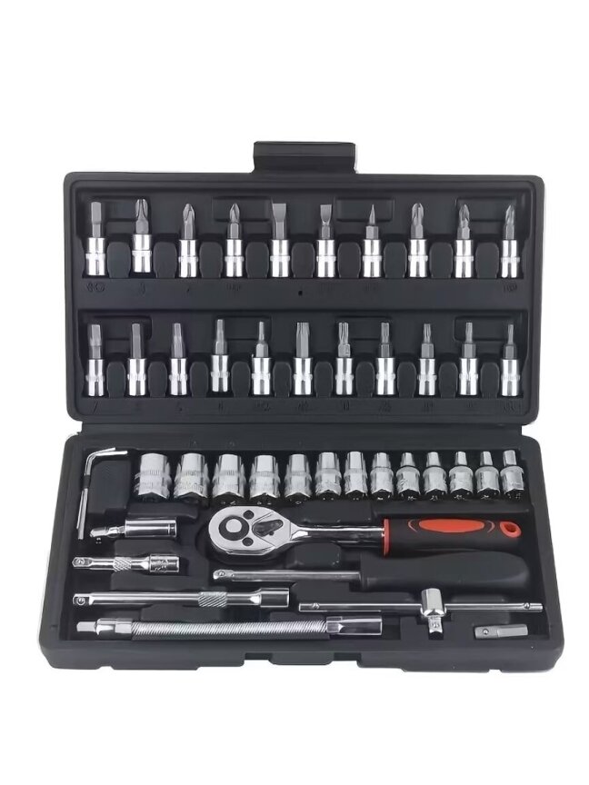 46-piece durable metal car mechanic tool set with socket wrench and ratchet. 3