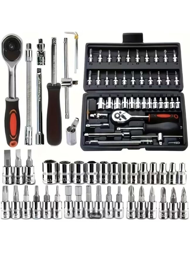 46-piece durable metal car mechanic tool set with socket wrench and ratchet. 4
