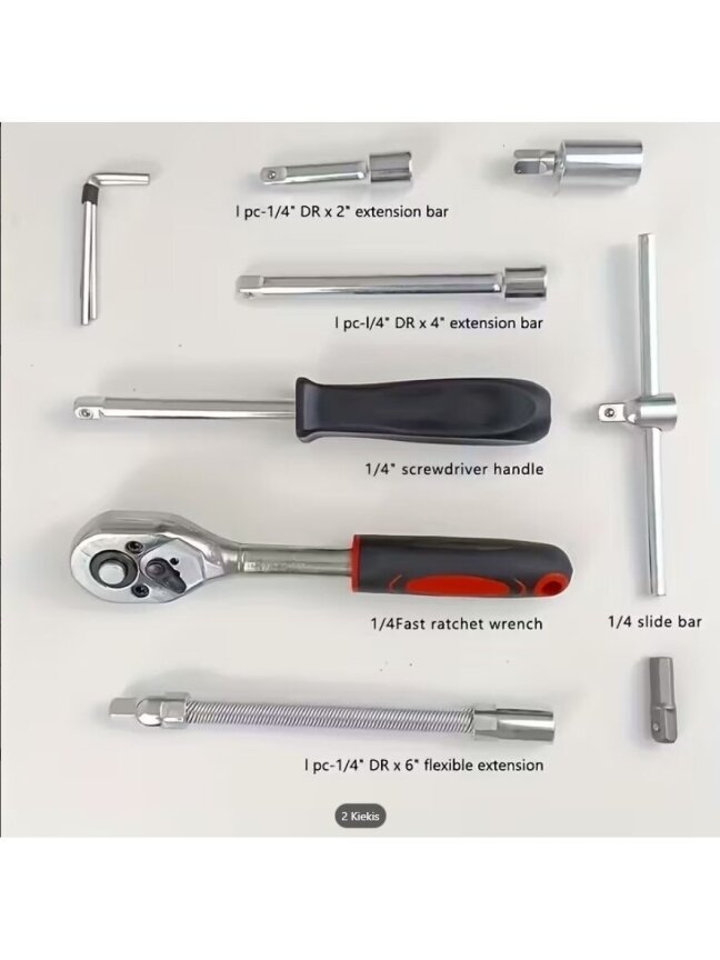 46-piece durable metal car mechanic tool set with socket wrench and ratchet. 6