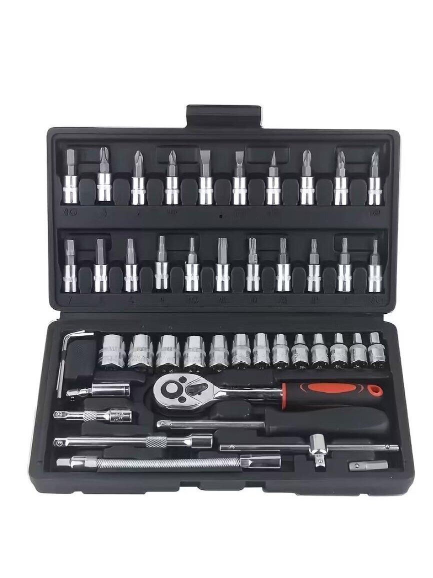 46-piece durable metal car mechanic tool set with socket wrench and ratchet. 3