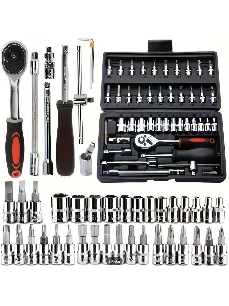 46-piece durable metal car mechanic tool set with socket wrench and ratchet. 4