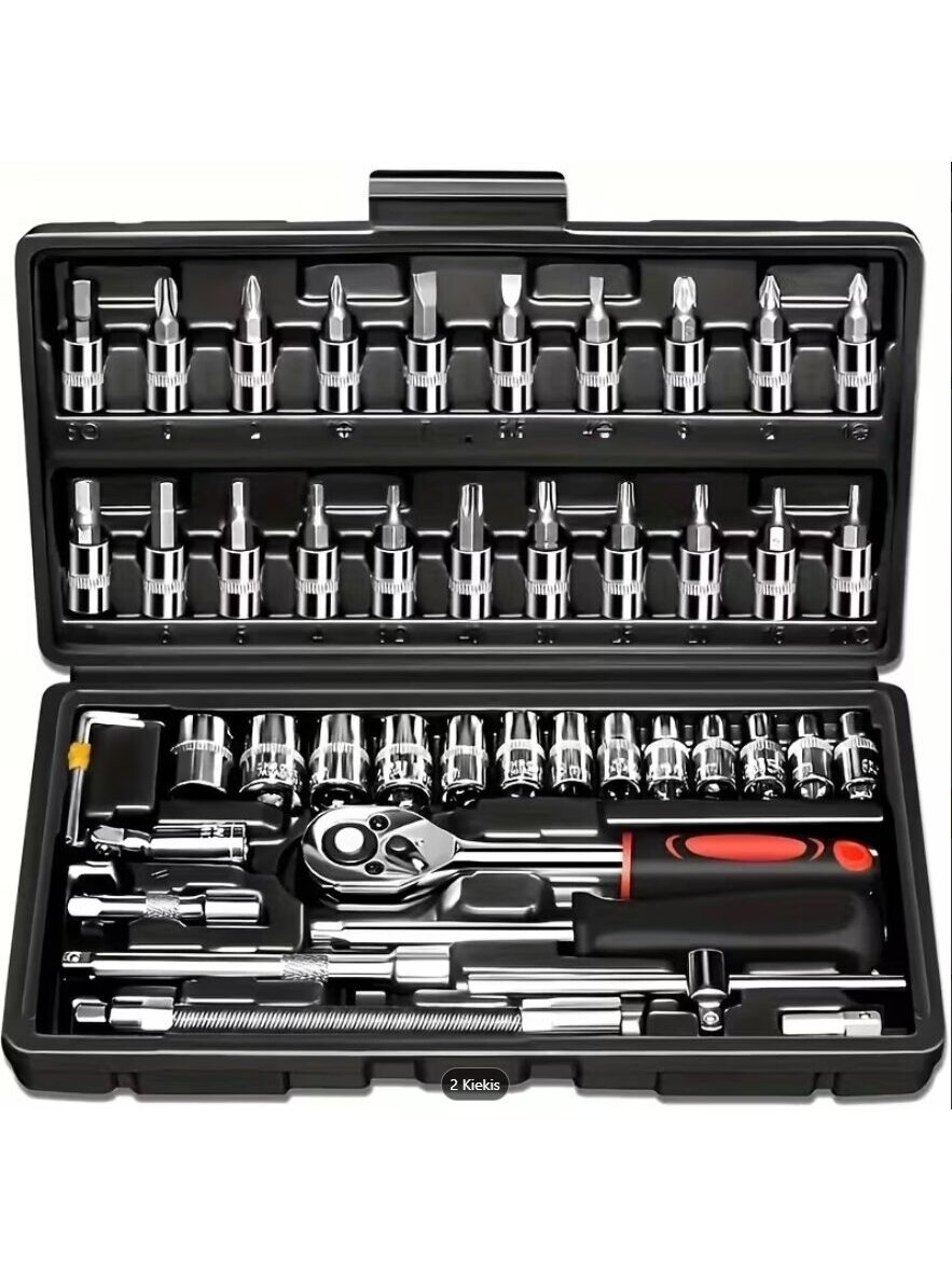 46-piece durable metal car mechanic tool set with socket wrench and ratchet. 1