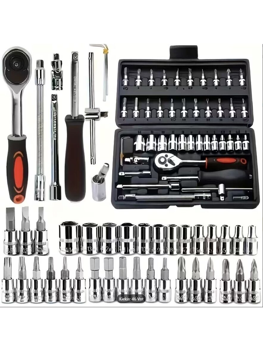 46-piece durable metal car mechanic tool set with socket wrench and ratchet.