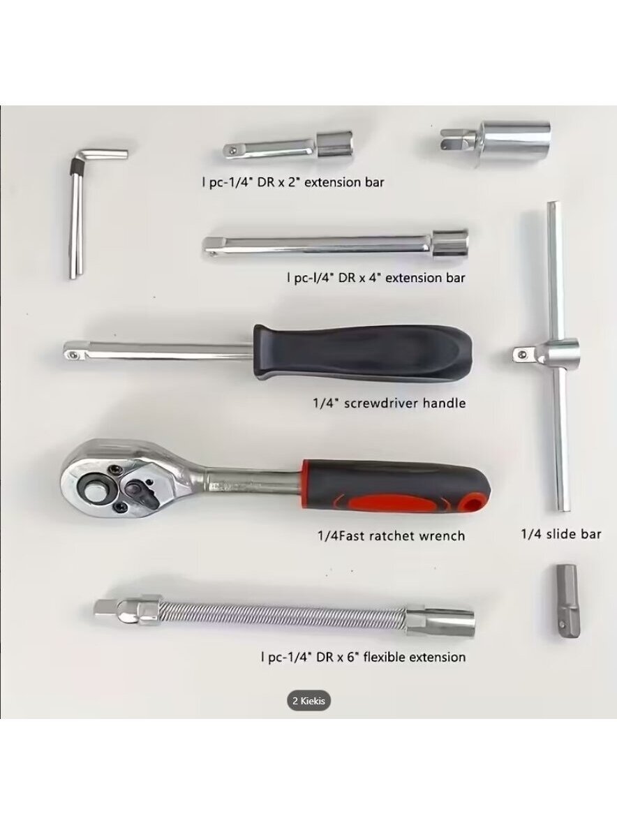 46-piece durable metal car mechanic tool set with socket wrench and ratchet. 6