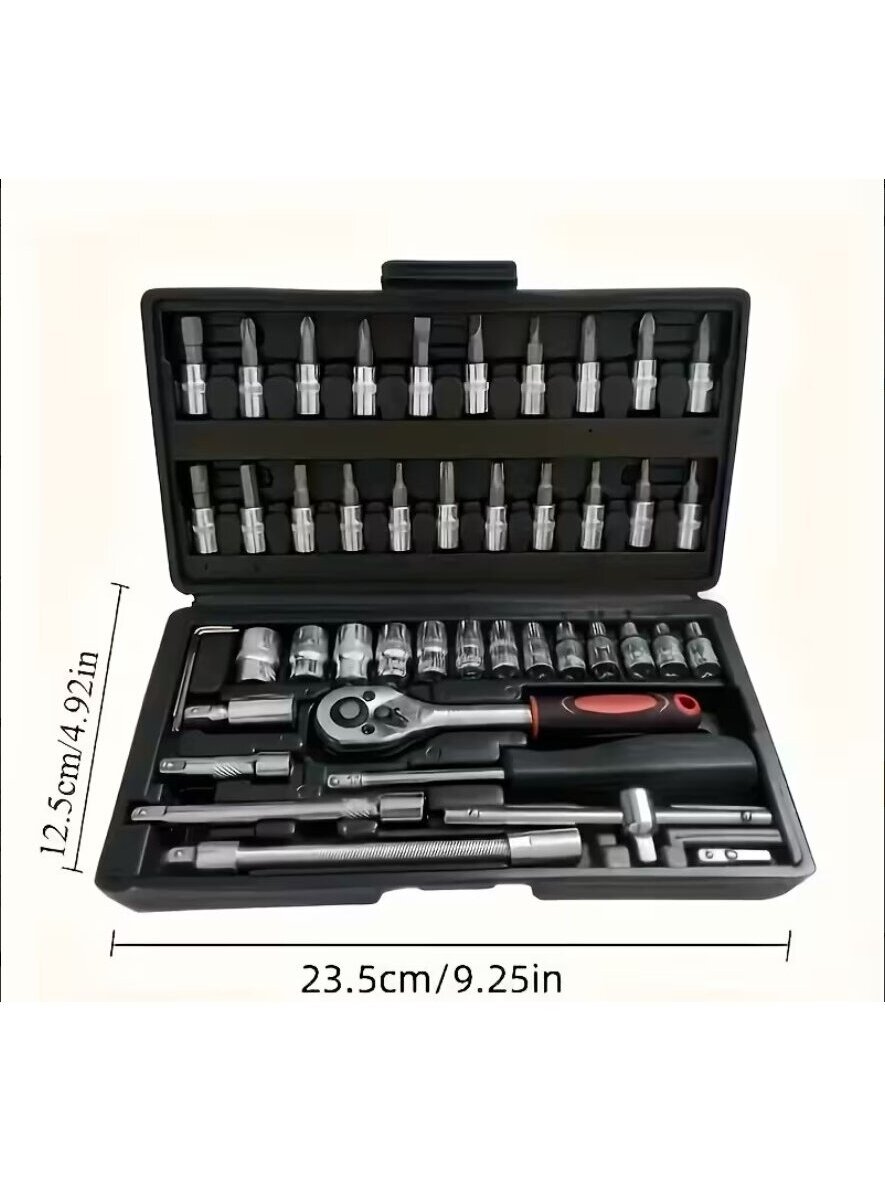 46-piece durable metal car mechanic tool set with socket wrench and ratchet. 2