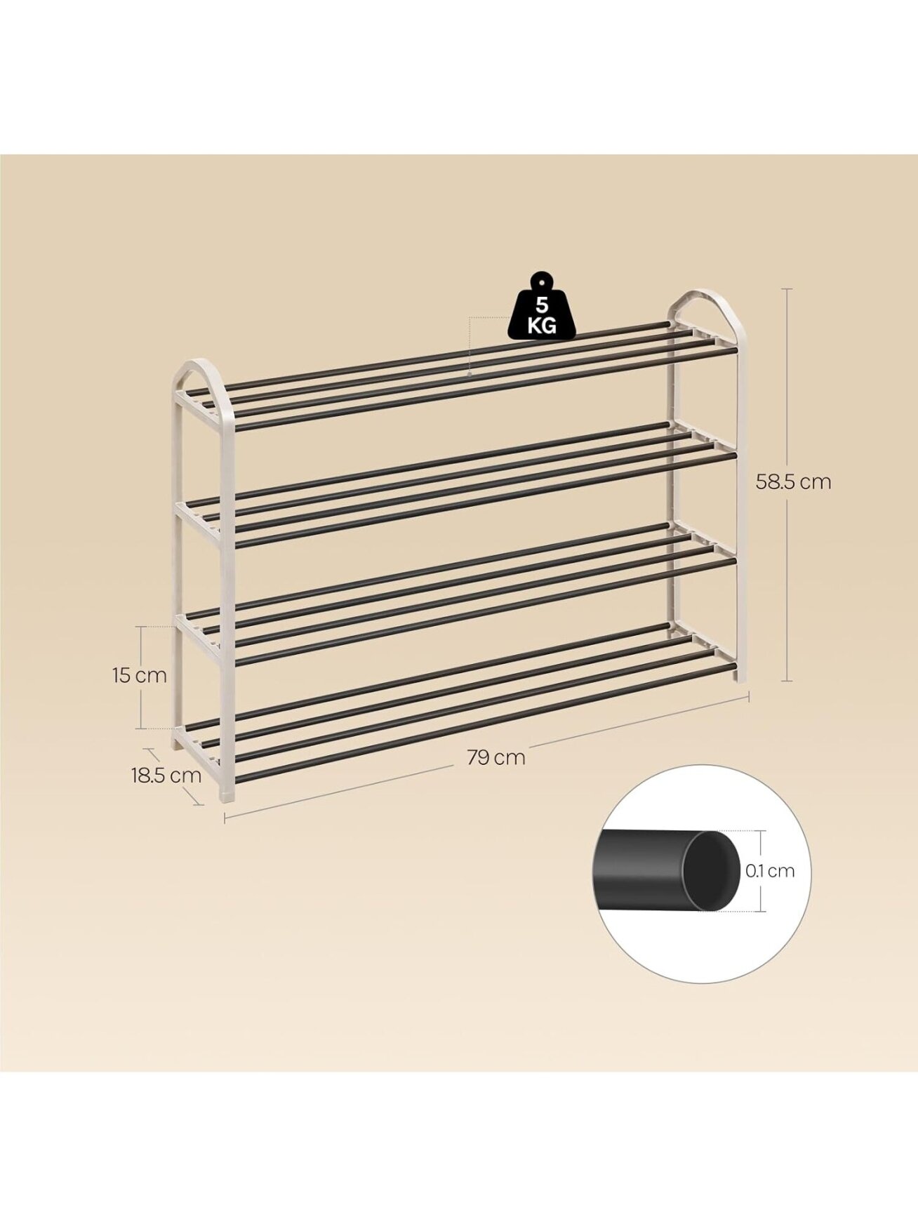 4-tier shoe rack, holds up to 16 pairs of shoes, cream and black color 5 4-tier shoe rack, holds up to 16 pairs of shoes, cream and black color 5