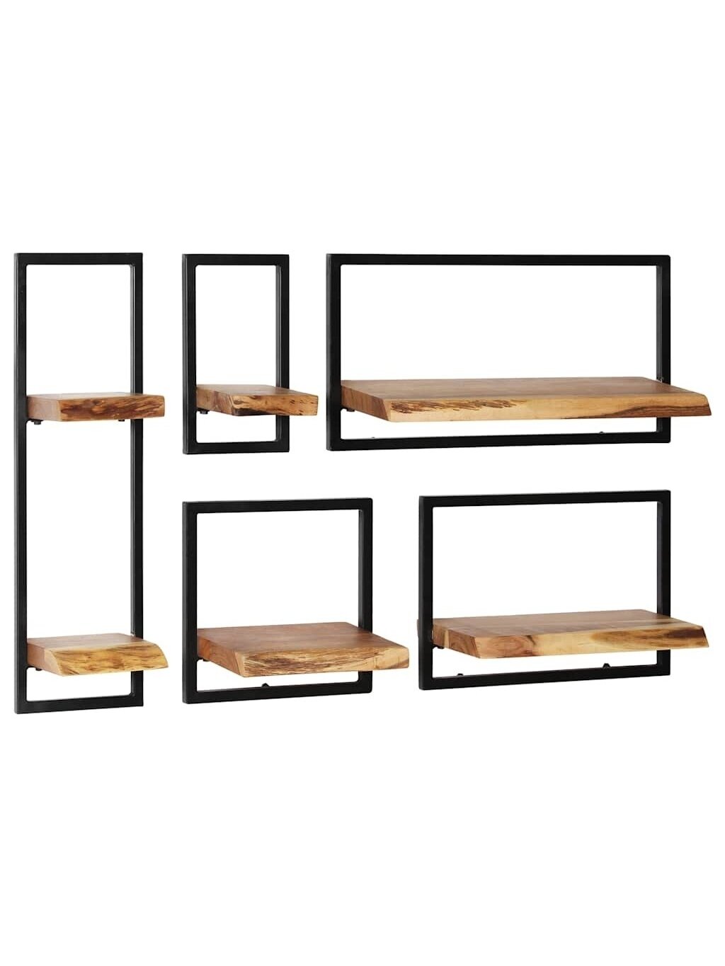5-piece set of wall-mounted shelves, solid acacia wood and steel 5-piece set of wall-mounted shelves, solid acacia wood and steel