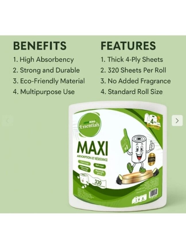 Pack of 6 Unscented 4-Ply Biodegradable Cellulose Paper Towel Rolls 4