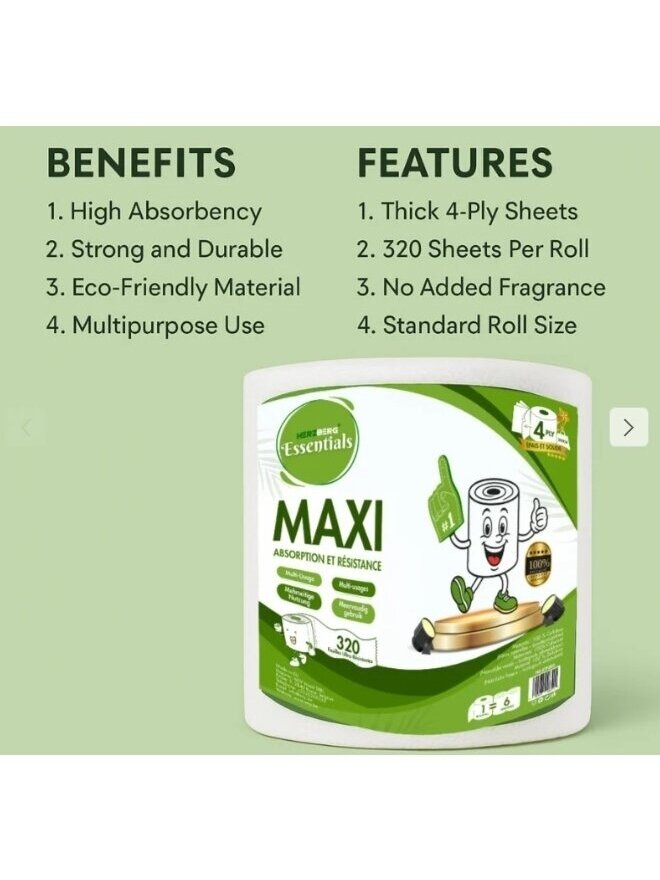 Pack of 6 Unscented 4-Ply Biodegradable Cellulose Paper Towel Rolls 4