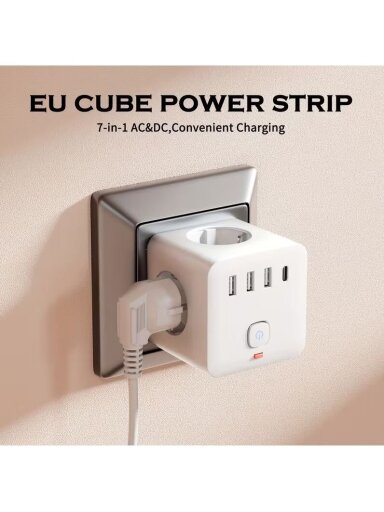 Listwa zasilająca 7-w-1 z 3 gniazdami AC, 3 portami USB i 1 portem Type-C