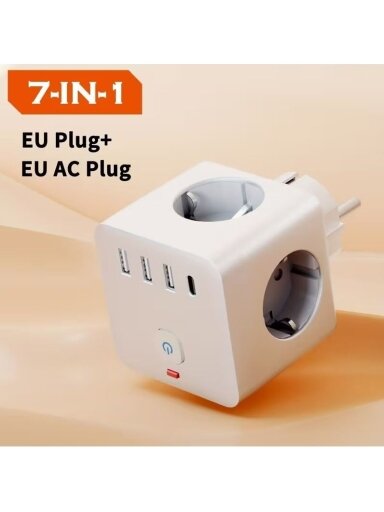 Listwa zasilająca 7-w-1 z 3 gniazdami AC, 3 portami USB i 1 portem Type-C