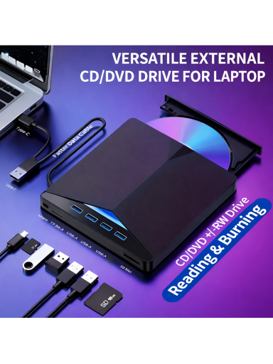 7-in-1 nešiojamas USB 3.0 CD/DVD įrenginys (skaitymui ir įrašymui)