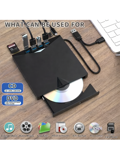 7-in-1 nešiojamas USB 3.0 CD/DVD įrenginys (skaitymui ir įrašymui)