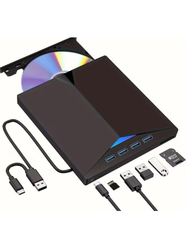 7-in-1 portable USB 3.0 CD/DVD drive (for reading and writing). 4