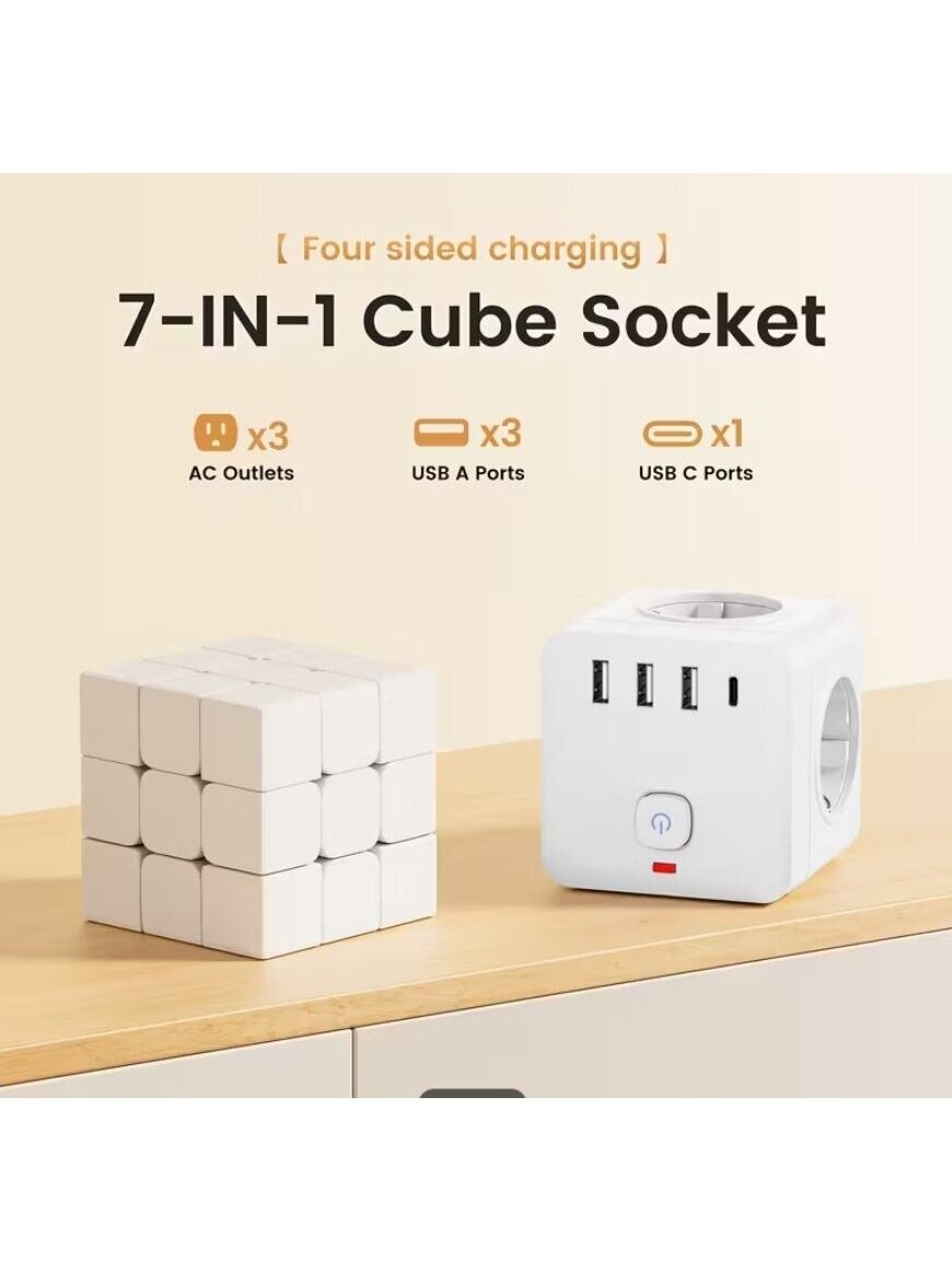 7-in-1 European Power Strip with Switch and Overload Protection