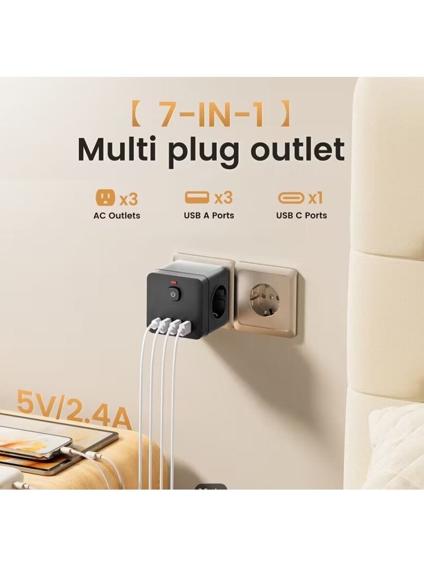 7-in-1 European Power Strip with Switch and Overload Protection 2