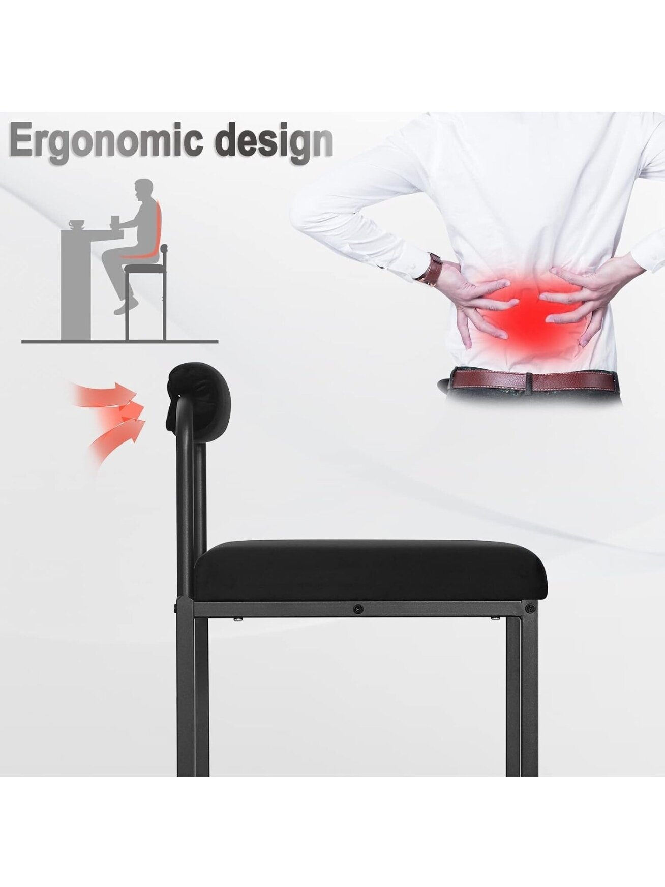 Krzesło barowe z oparciem i podnóżkiem, tapicerowane aksamitem, metalowa konstrukcja, ergonomiczne, czarne. 3