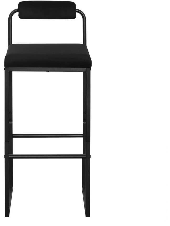 Krzesło barowe z oparciem i podnóżkiem, tapicerowane aksamitem, metalowa konstrukcja, ergonomiczne, czarne. 6