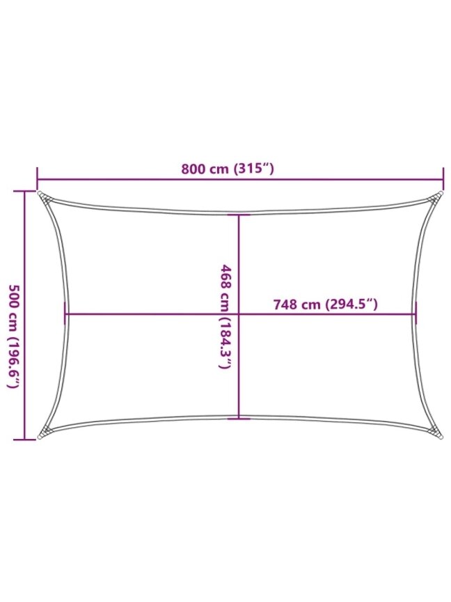 Sun shade sail, protection from sun and sand, 8×5 m, 100% Oxford polyester 9