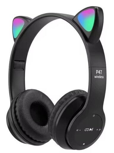 P47M belaidės Bluetooth ausinės su katės ausytėmis (Juoda) P47M belaidės Bluetooth ausinės su katės ausytėmis (Juoda)