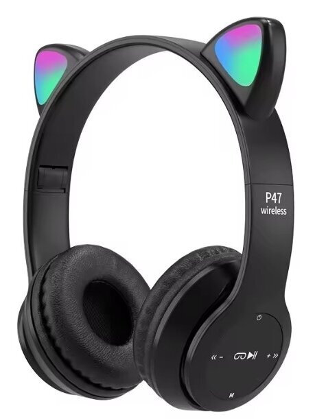 P47M Traadita Bluetooth Kõrvaklapid Kassikõrvasid (Must)