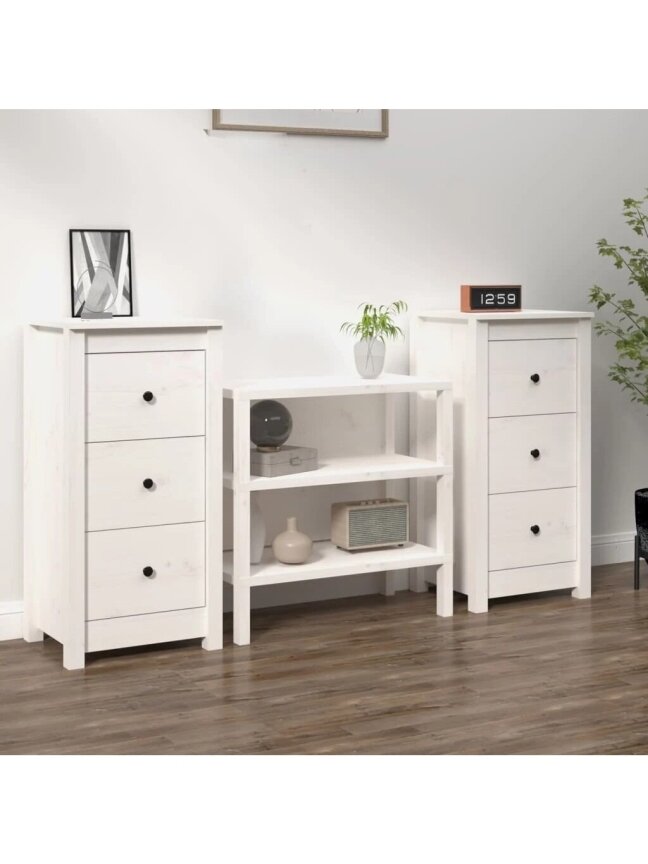 Bedside cabinets, 2 pcs, white, 40x35x80 cm, solid pine wood