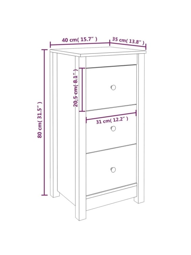 Bedside cabinets, 2 pcs, white, 40x35x80 cm, solid pine wood 8